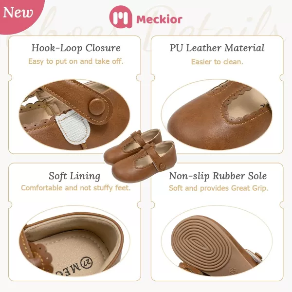 Meckior Toddler Little Girl Mary Jane Dress Shoes Ballet Flats for Girl Party School Shoes Bowknot Princess ShoesB05Brown