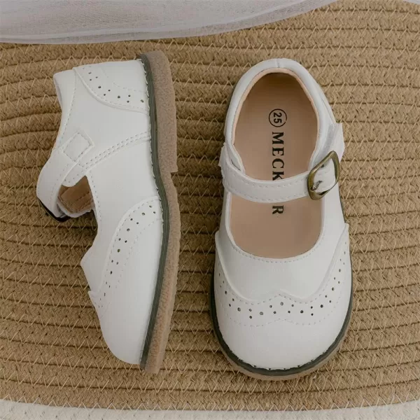 Meckior Toddler Little Girl Mary Jane Dress Shoes Ballet Flats for Girl Party School Shoes Bowknot Princess ShoesC01White