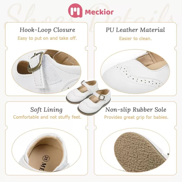 Meckior Toddler Little Girl Mary Jane Dress Shoes Ballet Flats for Girl Party School Shoes Bowknot Princess ShoesC01White