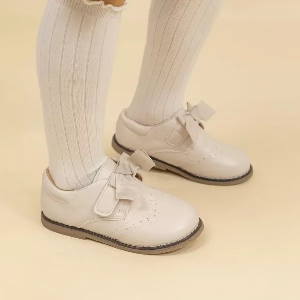 Meckior Toddler Little Girl Mary Jane Dress Shoes Ballet Flats for Girl Party School Shoes Bowknot Princess ShoesC05Beige