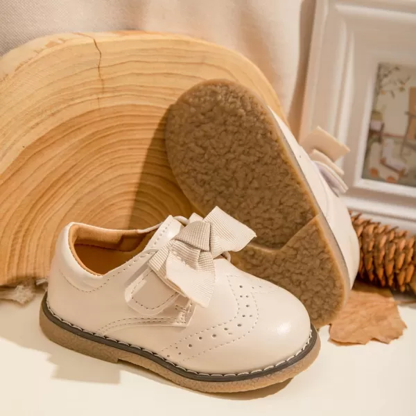 Meckior Toddler Little Girl Mary Jane Dress Shoes Ballet Flats for Girl Party School Shoes Bowknot Princess ShoesC05Beige
