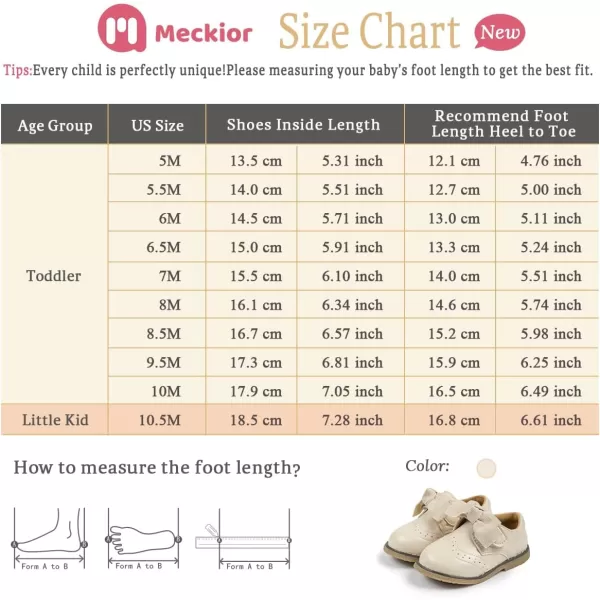 Meckior Toddler Little Girl Mary Jane Dress Shoes Ballet Flats for Girl Party School Shoes Bowknot Princess ShoesC05Beige