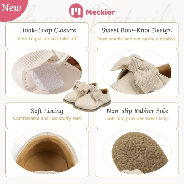 Meckior Toddler Little Girl Mary Jane Dress Shoes Ballet Flats for Girl Party School Shoes Bowknot Princess ShoesC05Beige