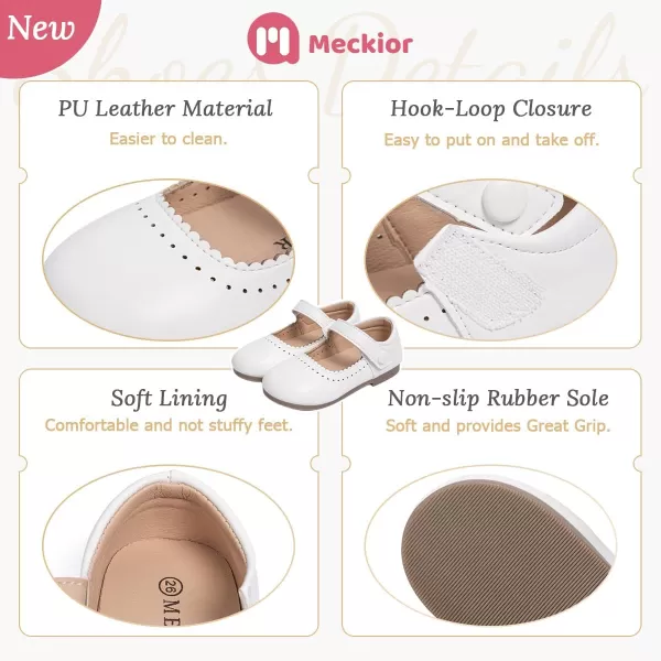 Meckior Toddler Little Girl Mary Jane Dress Shoes Ballet Flats for Girl Party School Shoes Bowknot Princess ShoesD10White