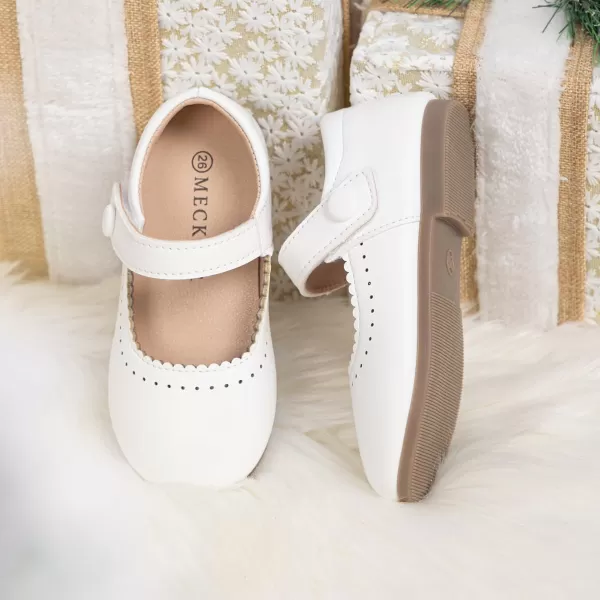 Meckior Toddler Little Girl Mary Jane Dress Shoes Ballet Flats for Girl Party School Shoes Bowknot Princess ShoesD10White