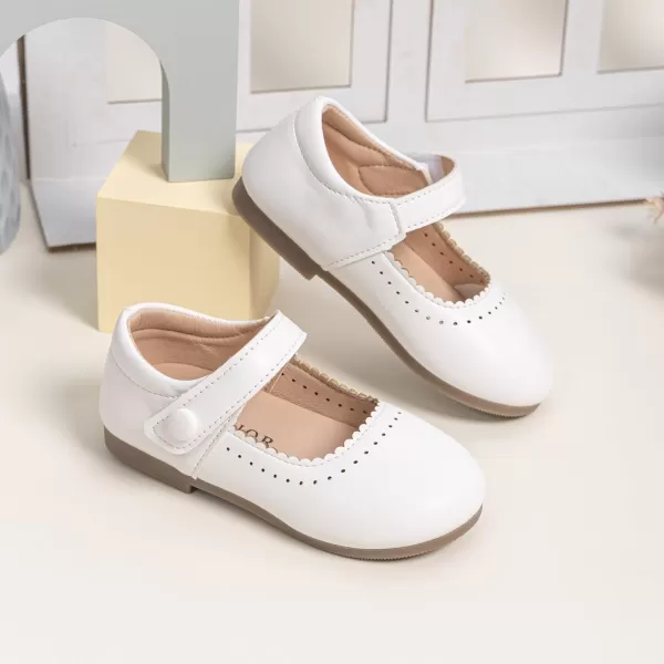 Meckior Toddler Little Girl Mary Jane Dress Shoes Ballet Flats for Girl Party School Shoes Bowknot Princess ShoesD10White