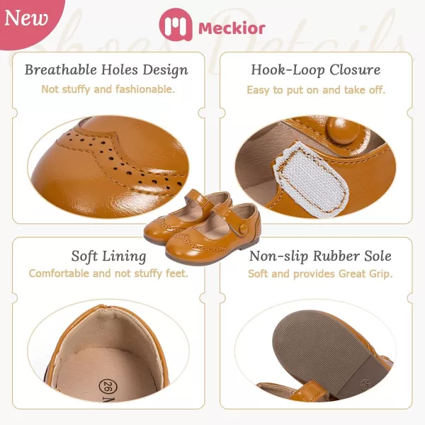 Meckior Toddler Little Girl Mary Jane Dress Shoes Ballet Flats for Girl Party School Shoes Bowknot Princess ShoesD15Brown