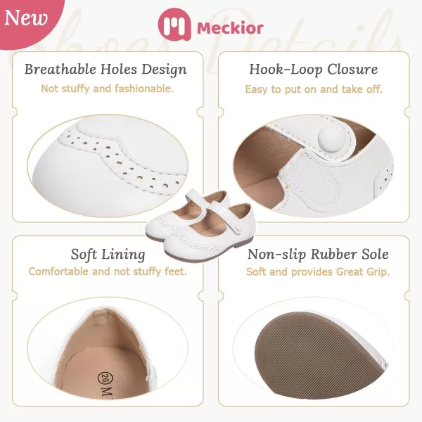 Meckior Toddler Little Girl Mary Jane Dress Shoes Ballet Flats for Girl Party School Shoes Bowknot Princess ShoesD15White