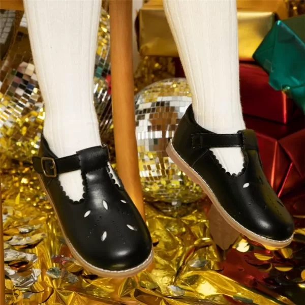 Meckior Toddler Little Girl Mary Jane Dress Shoes Ballet Flats for Girl Party School Shoes Bowknot Princess ShoesD20Black