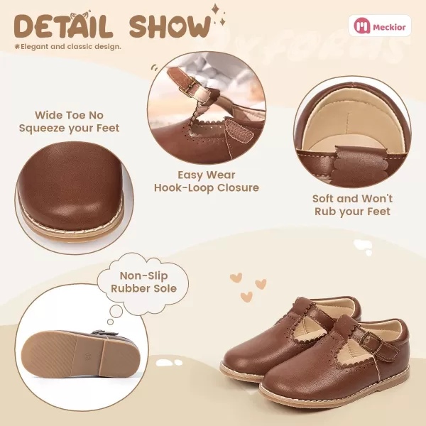Meckior Toddler Little Girl Mary Jane Dress Shoes Ballet Flats for Girl Party School Shoes Bowknot Princess ShoesD23Brown
