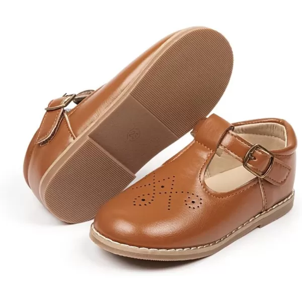 Meckior Toddler Little Girl Mary Jane Dress Shoes Ballet Flats for Girl Party School Shoes Bowknot Princess ShoesD25Little Brown