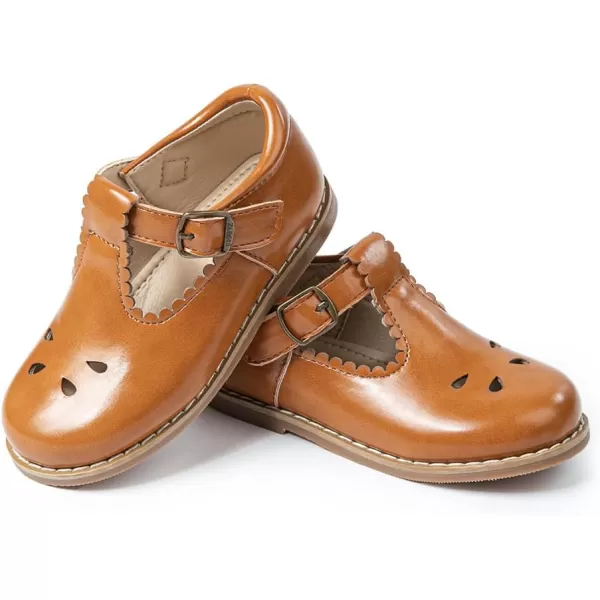 Meckior Toddler Little Girl Mary Jane Dress Shoes Ballet Flats for Girl Party School Shoes Bowknot Princess ShoesD28Deep Brown