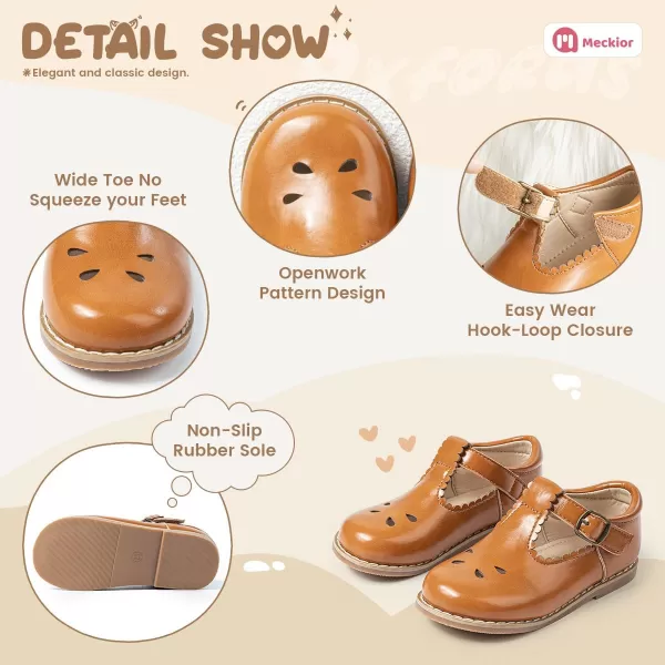 Meckior Toddler Little Girl Mary Jane Dress Shoes Ballet Flats for Girl Party School Shoes Bowknot Princess ShoesD28Deep Brown