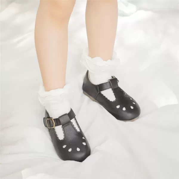 Meckior Toddler Little Girl Mary Jane Dress Shoes Ballet Flats for Girl Party School Shoes Bowknot Princess ShoesDBlack