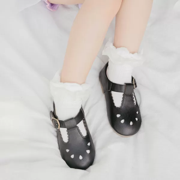 Meckior Toddler Little Girl Mary Jane Dress Shoes Ballet Flats for Girl Party School Shoes Bowknot Princess ShoesDBlack