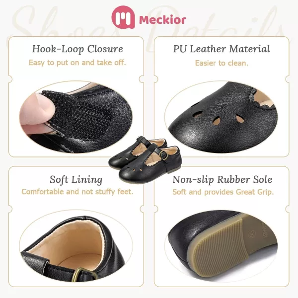 Meckior Toddler Little Girl Mary Jane Dress Shoes Ballet Flats for Girl Party School Shoes Bowknot Princess ShoesDBlack