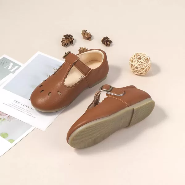 Meckior Toddler Little Girl Mary Jane Dress Shoes Ballet Flats for Girl Party School Shoes Bowknot Princess ShoesDBrown