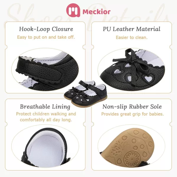 Meckior Toddler Little Girl Mary Jane Dress Shoes Ballet Flats for Girl Party School Shoes Bowknot Princess ShoesZ20Black