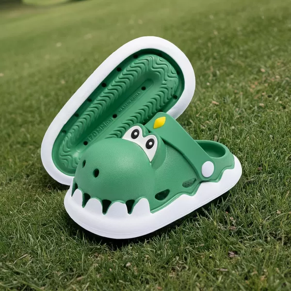 Meckior Toddler Little Girls Boys Clogs Cute Cartoon Garden Water Sandals Lightweight Slipon Slides Slippers Children Kids Indoor Outdoor Summer Pool Beach ShoesToddlerLittle KidBDinosaur Green