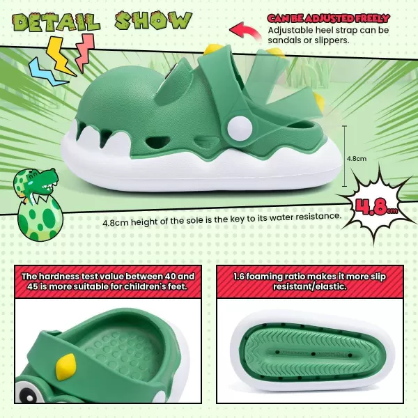 Meckior Toddler Little Girls Boys Clogs Cute Cartoon Garden Water Sandals Lightweight Slipon Slides Slippers Children Kids Indoor Outdoor Summer Pool Beach ShoesToddlerLittle KidBDinosaur Green