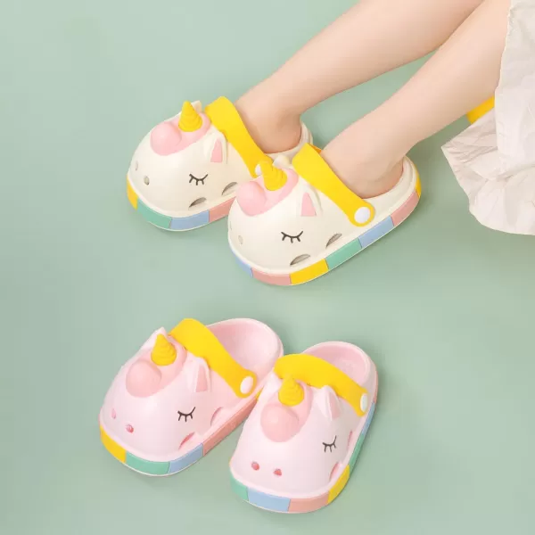 Meckior Toddler Little Girls Boys Clogs Cute Cartoon Garden Water Sandals Lightweight Slipon Slides Slippers Children Kids Indoor Outdoor Summer Pool Beach ShoesToddlerLittle KidAUnicorn Beige