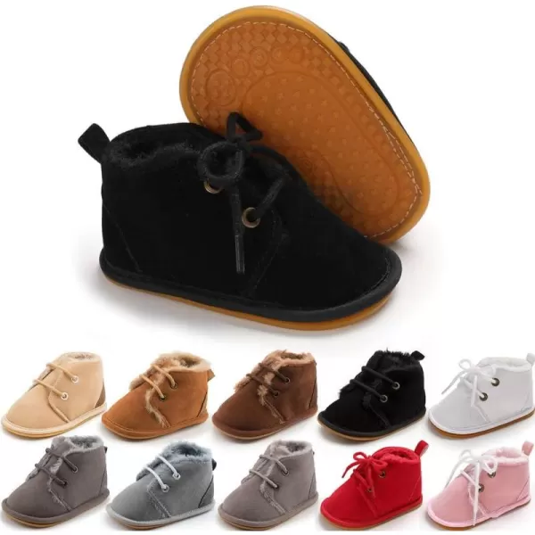 Meckior Baby Booties Newborn Infant Unisex Baby Girls Boys Velvet Rubber AnitSlip Sole Shoes Toddler Fleece Cozy Winter Warm Prewalker BootsA01Black With Fleece