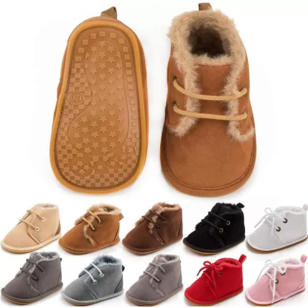 Meckior Baby Booties Newborn Infant Unisex Baby Girls Boys Velvet Rubber AnitSlip Sole Shoes Toddler Fleece Cozy Winter Warm Prewalker BootsA01Little Coffee With Fleece