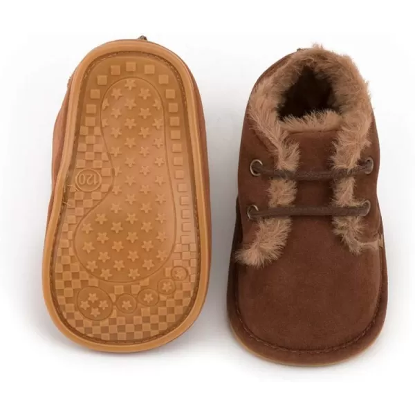 Meckior Baby Booties Newborn Infant Unisex Baby Girls Boys Velvet Rubber AnitSlip Sole Shoes Toddler Fleece Cozy Winter Warm Prewalker BootsA02Deep Coffee With Fleece