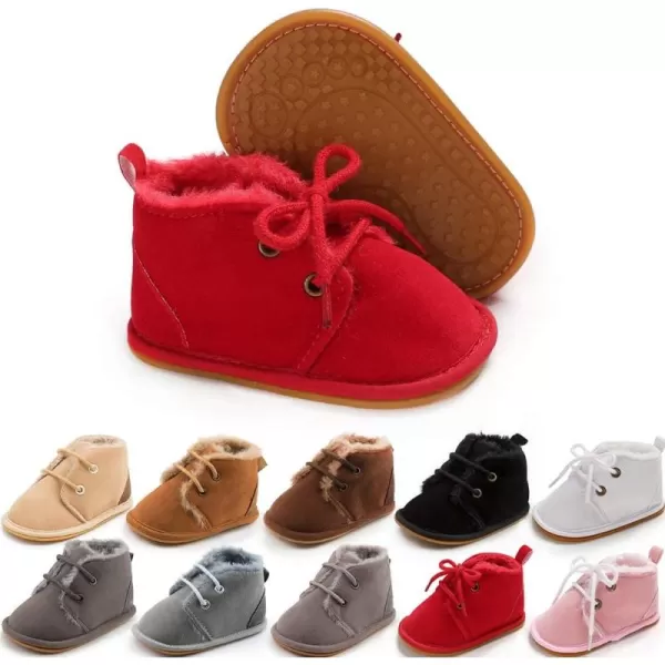 Meckior Baby Booties Newborn Infant Unisex Baby Girls Boys Velvet Rubber AnitSlip Sole Shoes Toddler Fleece Cozy Winter Warm Prewalker BootsA02Red With Fleece