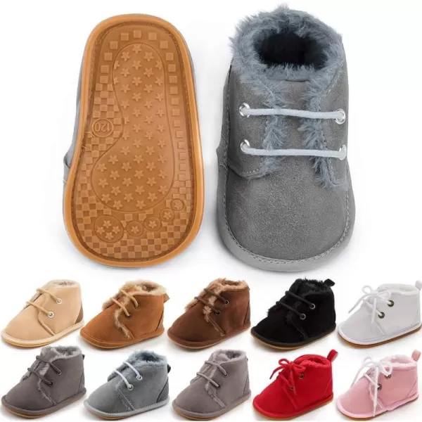 Meckior Baby Booties Newborn Infant Unisex Baby Girls Boys Velvet Rubber AnitSlip Sole Shoes Toddler Fleece Cozy Winter Warm Prewalker BootsA04Gray With Fleece