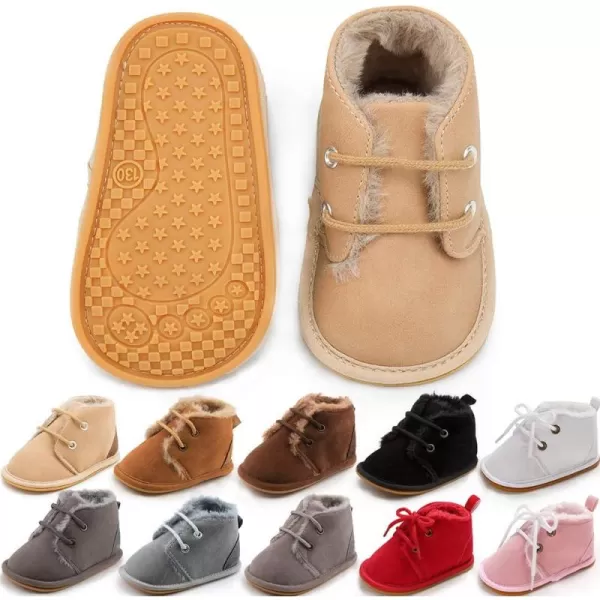 Meckior Baby Booties Newborn Infant Unisex Baby Girls Boys Velvet Rubber AnitSlip Sole Shoes Toddler Fleece Cozy Winter Warm Prewalker BootsA04Little Brown With Fleece