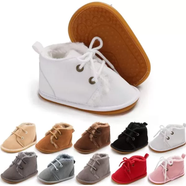Meckior Baby Booties Newborn Infant Unisex Baby Girls Boys Velvet Rubber AnitSlip Sole Shoes Toddler Fleece Cozy Winter Warm Prewalker BootsA05White With Fleece