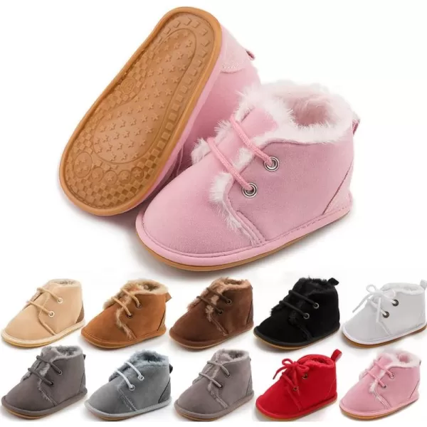 Meckior Baby Booties Newborn Infant Unisex Baby Girls Boys Velvet Rubber AnitSlip Sole Shoes Toddler Fleece Cozy Winter Warm Prewalker BootsA09Pink With Fleece