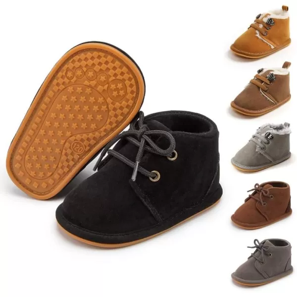 Meckior Baby Booties Newborn Infant Unisex Baby Girls Boys Velvet Rubber AnitSlip Sole Shoes Toddler Fleece Cozy Winter Warm Prewalker BootsA10Black With Common Lining