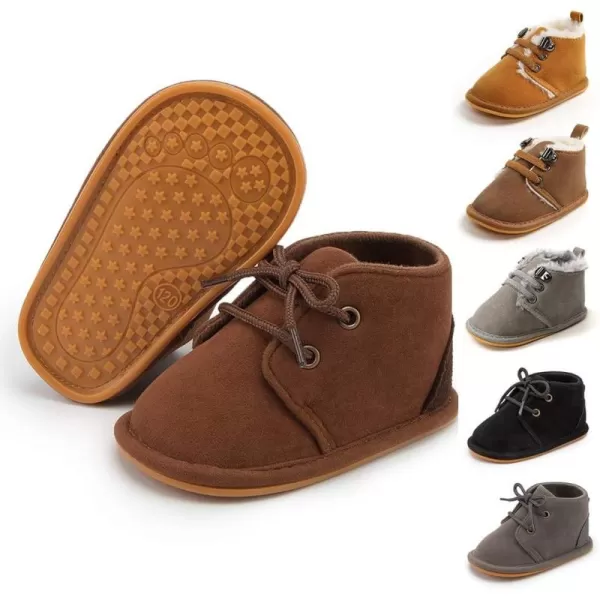 Meckior Baby Booties Newborn Infant Unisex Baby Girls Boys Velvet Rubber AnitSlip Sole Shoes Toddler Fleece Cozy Winter Warm Prewalker BootsA10Deep Drown With Common Lining