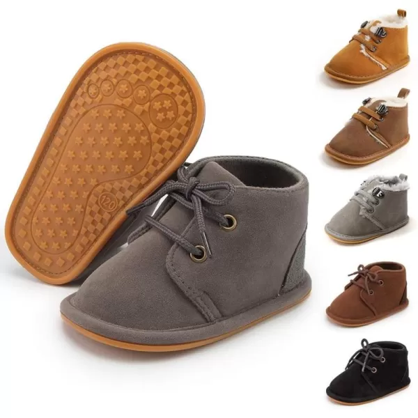 Meckior Baby Booties Newborn Infant Unisex Baby Girls Boys Velvet Rubber AnitSlip Sole Shoes Toddler Fleece Cozy Winter Warm Prewalker BootsA10Deep Gray With Common Lining