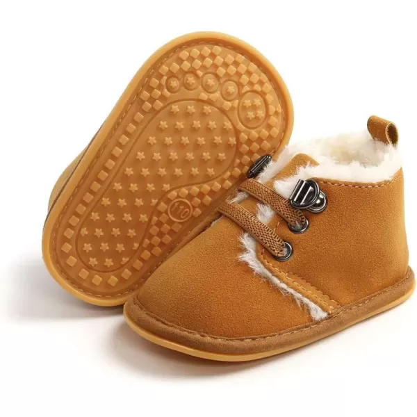 Meckior Baby Booties Newborn Infant Unisex Baby Girls Boys Velvet Rubber AnitSlip Sole Shoes Toddler Fleece Cozy Winter Warm Prewalker BootsA12Brown With Elastic Band