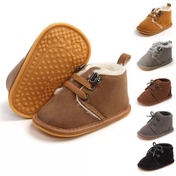 Meckior Baby Booties Newborn Infant Unisex Baby Girls Boys Velvet Rubber AnitSlip Sole Shoes Toddler Fleece Cozy Winter Warm Prewalker BootsA13Deep Brown With Elastic Band