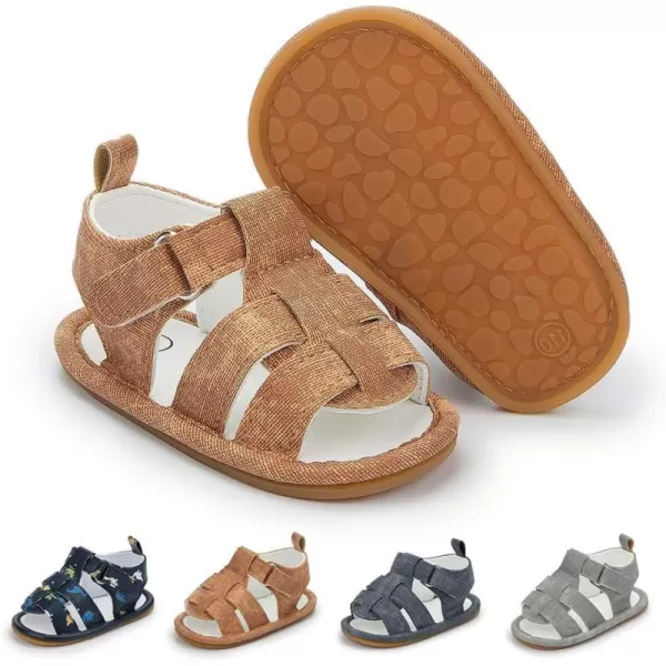 Meckior Baby Infant Boy Girl Sandals Newborn NonSlip Soft Rubber Sole Sandals for Baby Boys OpenToe Outdoor Casual Summer First Walkers ShoesA01Brown With Rubber Sole