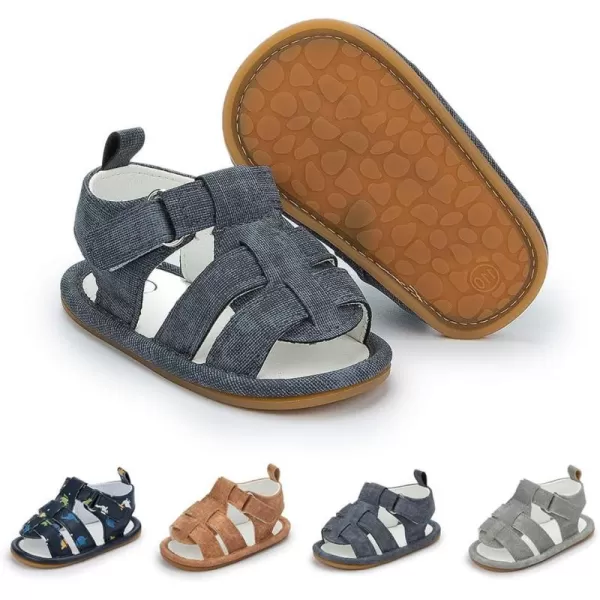 Meckior Baby Infant Boy Girl Sandals Newborn NonSlip Soft Rubber Sole Sandals for Baby Boys OpenToe Outdoor Casual Summer First Walkers ShoesA01Deep Gray With Rubber Sole