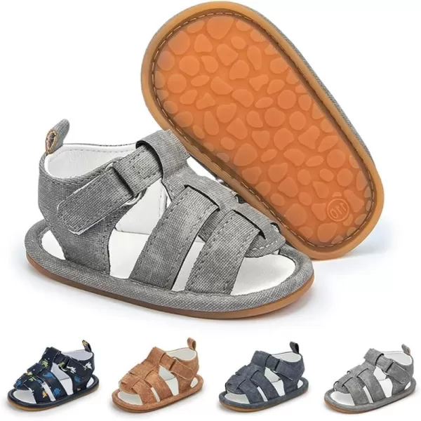 Meckior Baby Infant Boy Girl Sandals Newborn NonSlip Soft Rubber Sole Sandals for Baby Boys OpenToe Outdoor Casual Summer First Walkers ShoesA01Gray With Rubber Sole