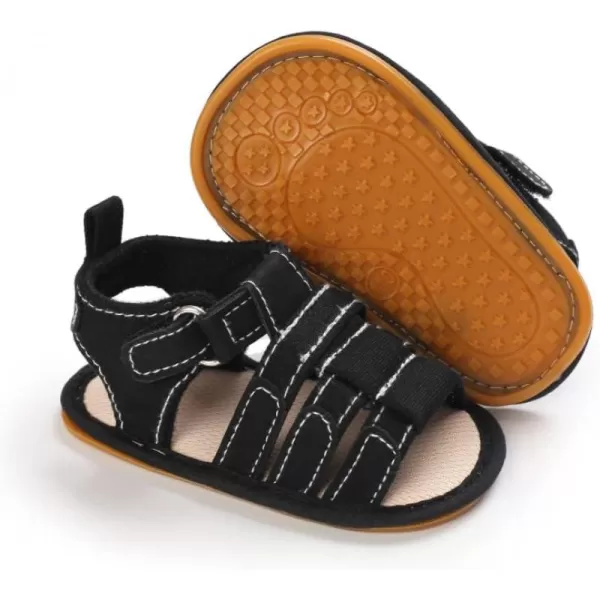 Meckior Baby Infant Boy Girl Sandals Newborn NonSlip Soft Rubber Sole Sandals for Baby Boys OpenToe Outdoor Casual Summer First Walkers ShoesB01Black With Rubber Sole