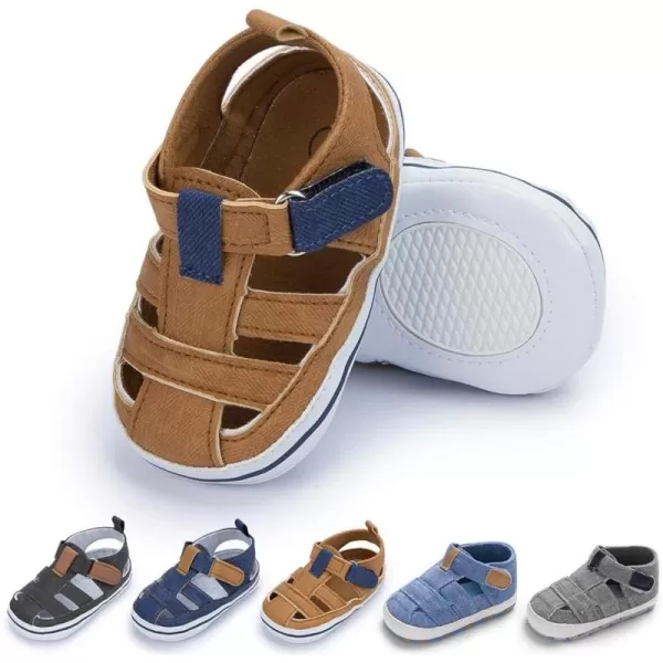 Meckior Baby Infant Boy Girl Sandals Newborn NonSlip Soft Rubber Sole Sandals for Baby Boys OpenToe Outdoor Casual Summer First Walkers ShoesE01Brown