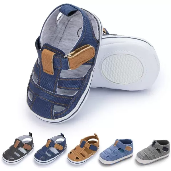 Meckior Baby Infant Boy Girl Sandals Newborn NonSlip Soft Rubber Sole Sandals for Baby Boys OpenToe Outdoor Casual Summer First Walkers ShoesE01Deep Blue