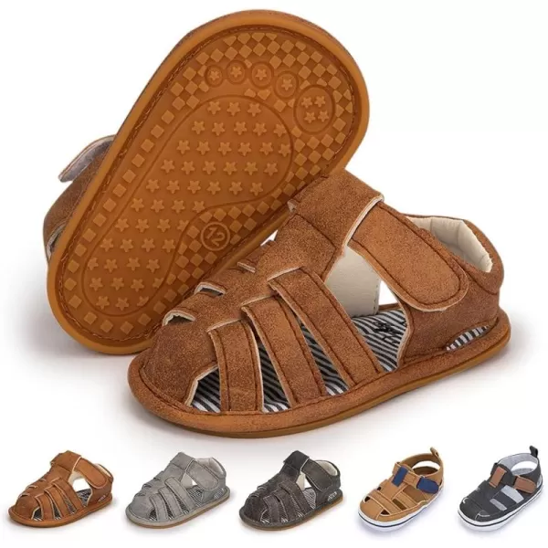 Meckior Baby Infant Boy Girl Sandals Newborn NonSlip Soft Rubber Sole Sandals for Baby Boys OpenToe Outdoor Casual Summer First Walkers ShoesF01Brown