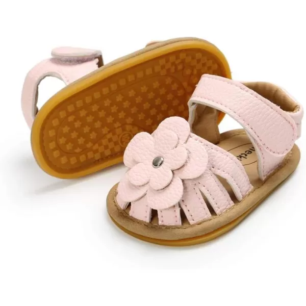 Meckior Baby Toddler Infant Girls PU Leather Soft Open Toe Summer Sandals Flower Princess Flat ShoesA10Pink