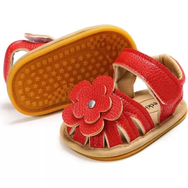 Meckior Baby Toddler Infant Girls PU Leather Soft Open Toe Summer Sandals Flower Princess Flat ShoesA10Red