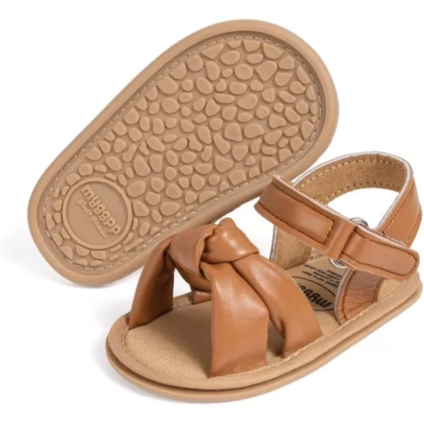 Meckior Baby Toddler Infant Girls PU Leather Soft Open Toe Summer Sandals Flower Princess Flat ShoesA15Brown