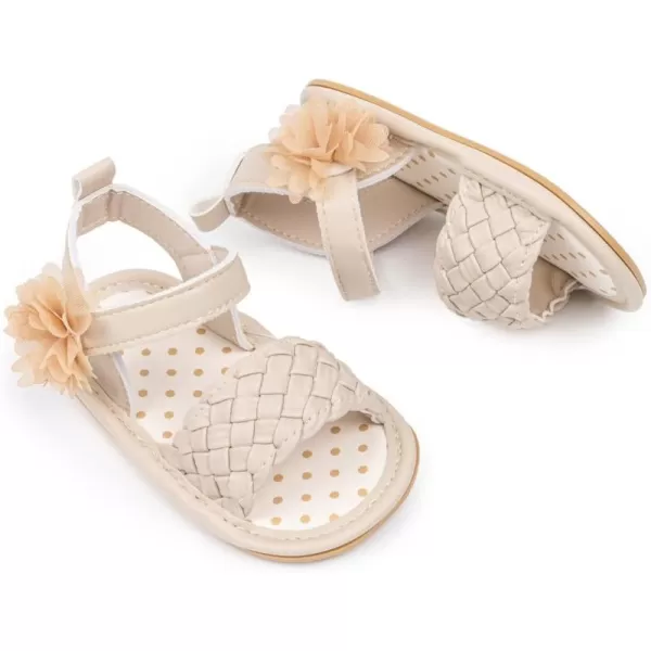 Meckior Baby Toddler Infant Girls PU Leather Soft Open Toe Summer Sandals Flower Princess Flat ShoesA30Beige