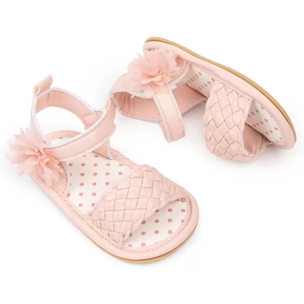 Meckior Baby Toddler Infant Girls PU Leather Soft Open Toe Summer Sandals Flower Princess Flat ShoesA30Pink